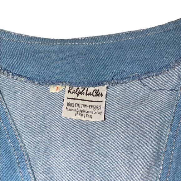 Vintage 1970s Ralph La Cher Rare Light Blue Denim V Neck Vest Jacket - Picture 2 of 6